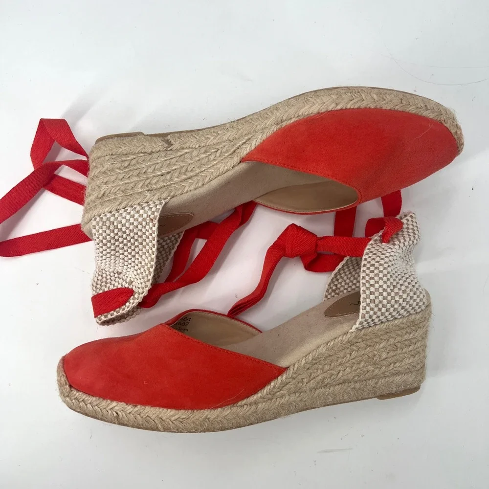 Boden Cassie Espadrilles Wedge Tomato Poppy Red Cherry Girl Beach Resort Size 10